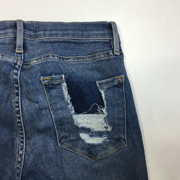 FRAME Le Skinny De Jeanne Knickerson Wash Raw Hem Logo Hardware Distressed Jeans - Picture 13 of 14